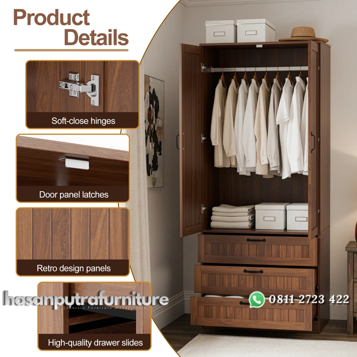 Farriza Lemari Pakaian 2 Pintu Kayu Jati Minimalis Terbaru Hasan Putra Furniture Jepara - Indonesia Furniture 4 Farriza Lemari Pakaian 2 Pintu Kayu Jati Minimalis Terbaru Hasan Putra Furniture Jepara - Indonesia Furniture - Gambar 4
