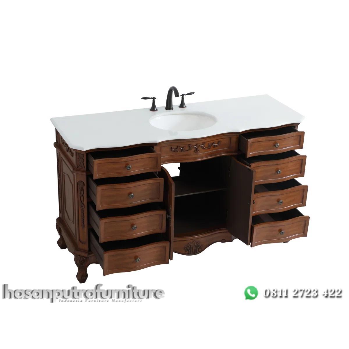 LOREN Wastafel Cabinet Laci Model Klasik Kayu Jati Hasan Putra Furniture Jepara - Indonesia Furniture 2 LOREN Wastafel Cabinet Laci Model Klasik Kayu Jati Hasan Putra Furniture Jepara - Indonesia Furniture - Gambar 2