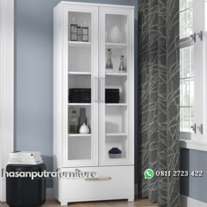 Lemari Dapur Kaca Cat Duco Putih Hasan Putra Furniture Jepara - Indonesia Furniture