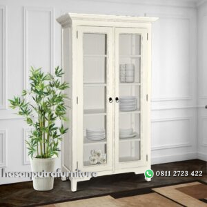 Lemari Pajangan Cat Duco Putih Hasan Putra Furniture Jepara - Indonesia Furniture