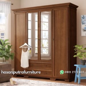 Lemari Pakaian Empat Pintu Kaca Cermin Hasan Putra Furniture Jepara - Indonesia Furniture