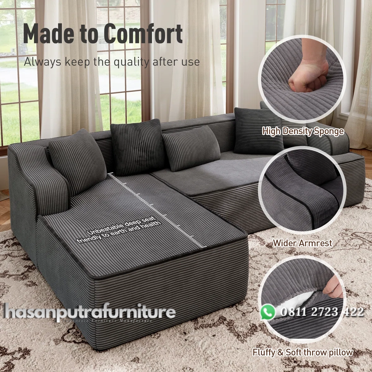 Marinna Set Sofa Tamu Sudut Minimalis Kain Beludru Hasan Putra Furniture Jepara - Indonesia Furniture 3 Marinna Set Sofa Tamu Sudut Minimalis Kain Beludru Hasan Putra Furniture Jepara - Indonesia Furniture - Gambar 3