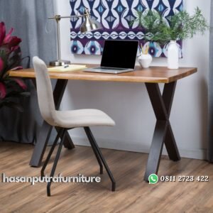 Meja Kerja Kayu Trembesi Kaki Besi Hasan Putra Furniture Jepara - Indonesia Furniture