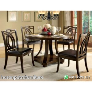 Meja Makan Bundar Jati Set Hasan Putra Furniture Jepara - Indonesia Furniture