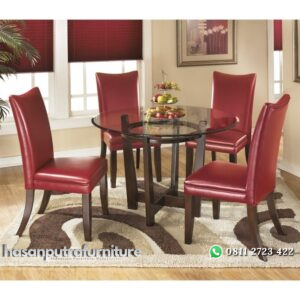 Meja Makan Bundar Minimalis Set Hasan Putra Furniture Jepara - Indonesia Furniture