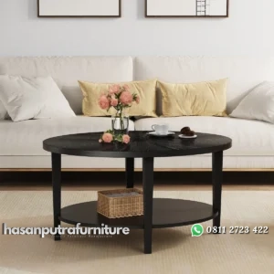 Meja Tamu Oval Kayu Jati Warna Hitam Minimalis Hasan Putra Furniture Jepara - Indonesia Furniture
