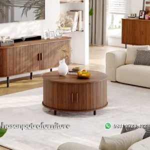 Meja Tamu Kayu Jati Bundar Minimalis Kekinian Hasan Putra Furniture Jepara - Indonesia Furniture