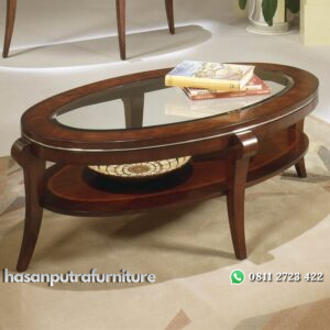 Meja Tamu Oval Kaca Minimalis Hasan Putra Furniture Jepara - Indonesia Furniture