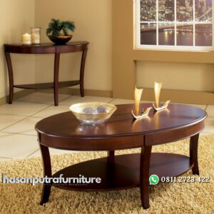 Meja Tamu Oval Minimalis Kayu Jati Hasan Putra Furniture Jepara - Indonesia Furniture