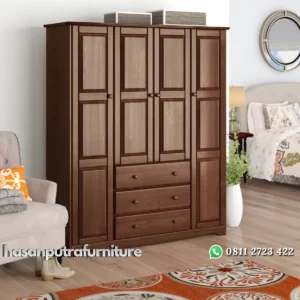 Musman Lemari Pakaian 4 Pintu Kayu Jati Minimalis Modern Hasan Putra Furniture Jepara - Indonesia Furniture