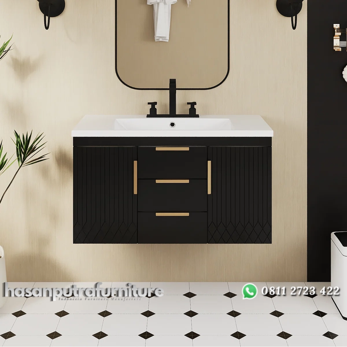 NORA Wastafel Gantung Cat Duco Hitam Desain Minimalis Hasan Putra Furniture Jepara - Indonesia Furniture 1 NORA Wastafel Gantung Cat Duco Hitam Desain Minimalis Hasan Putra Furniture Jepara - Indonesia Furniture