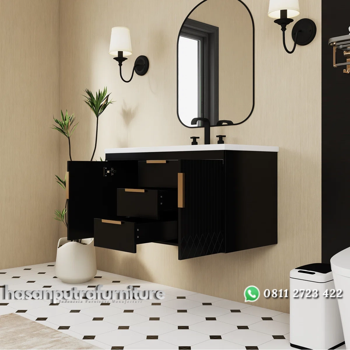 NORA Wastafel Gantung Cat Duco Hitam Desain Minimalis Hasan Putra Furniture Jepara - Indonesia Furniture 2 NORA Wastafel Gantung Cat Duco Hitam Desain Minimalis Hasan Putra Furniture Jepara - Indonesia Furniture - Gambar 2