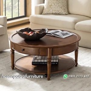 Nikolaus Meja Tamu Bundar Kayu Jati Minimalis Modern Hasan Putra Furniture Jepara - Indonesia Furniture