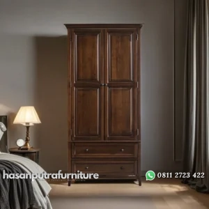 Reykan Lemari Pakaian 2 Pintu Kayu Jati Terbaru Hasan Putra Furniture Jepara - Indonesia Furniture