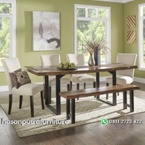 Satu Set Meja Makan Trembesi Jepara Hasan Putra Furniture Jepara - Indonesia Furniture