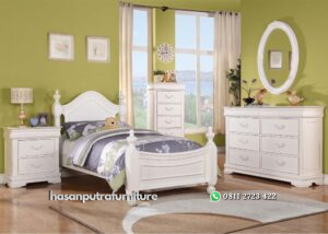 Set Kamar Tidur Anak Cat Duco Putih Hasan Putra Furniture Jepara - Indonesia Furniture