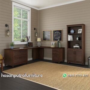 Set Meja Kantor Sudut Jati Minimalis Hasan Putra Furniture Jepara - Indonesia Furniture