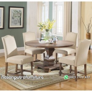 Set Meja Makan Bulat Minimalis Hasan Putra Furniture Jepara - Indonesia Furniture
