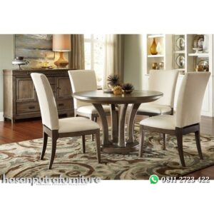 Set Meja Makan Bundar Minimalis Hasan Putra Furniture Jepara - Indonesia Furniture