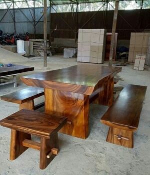 Set Meja Makan Kayu Trembesi Solid Hasan Putra Furniture Jepara - Indonesia Furniture