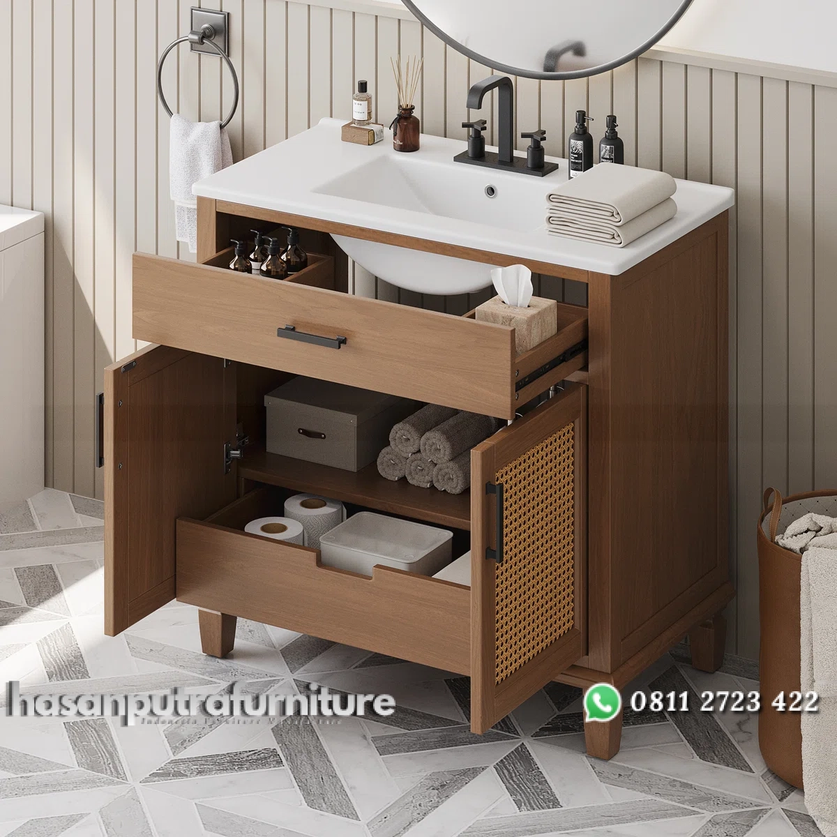 VANIA Wastafel Cabinet Rotan Multifungsi Kayu Jati Minimalis Hasan Putra Furniture Jepara - Indonesia Furniture 2 VANIA Wastafel Cabinet Rotan Multifungsi Kayu Jati Minimalis Hasan Putra Furniture Jepara - Indonesia Furniture - Gambar 2