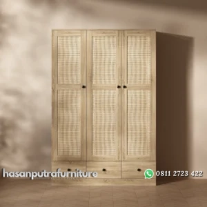 Zannery Lemari Pakaian Bleaching 3 Pintu Berlaci Kayu Jati Hasan Putra Furniture Jepara - Indonesia Furniture