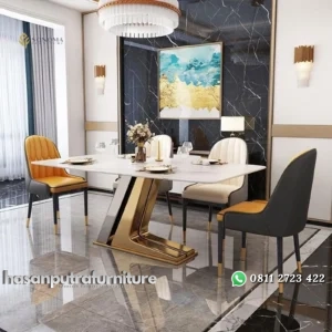 meja makan / dinning table modern luxury stainless mix top marble Indonesia Furniture