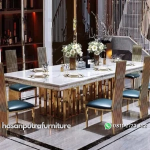meja makan / dinning table sultan stainless gold top marble K8 Indonesia Furniture