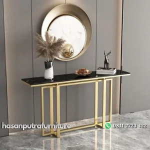 meja konsul / console table stainless gold hairline top marble luxury Indonesia Furniture