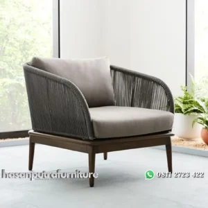 Sofa single anyaman tali kaki kayu jati kursi santai modern Indonesia Furniture