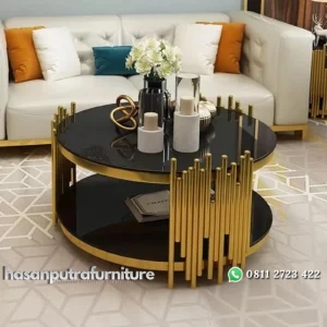 meja tamu / coffee table modern luxury stainless gold mirror top glass Indonesia Furniture