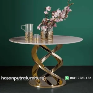 meja welcome premium modern stainless gold mirror top marmer Indonesia Furniture