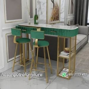 Set meja bar panjang kaki besi kombinasi jok top marmer bar stool new Indonesia Furniture