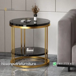 meja pojok / side table minimalis premium stainless gold mirror top marmer asli Indonesia Furniture