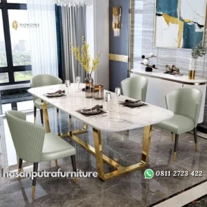 meja makan / dinning table stainless simple premium top marble Indonesia Furniture