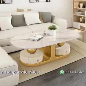Coffe table elegan top marmer meja tamu modern terbaru Indonesia Furniture