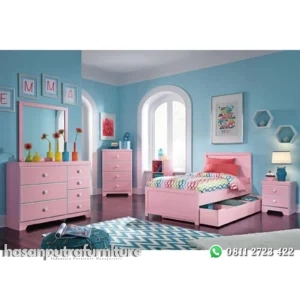 Set kamar terlengkap full duco pink tempat tidur minimalis Indonesia Furniture