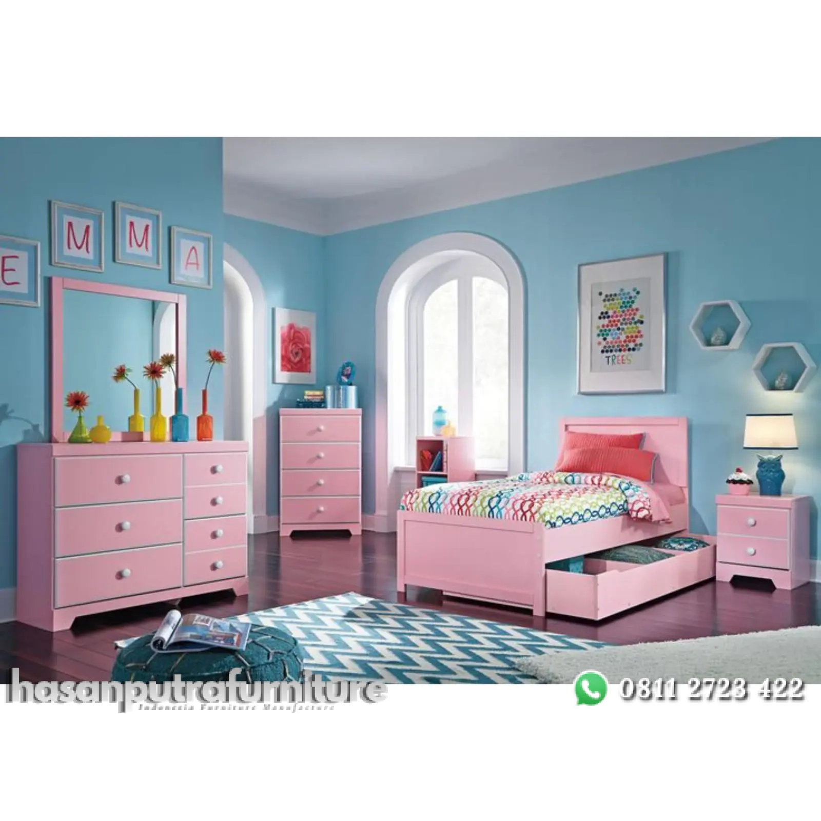 Set kamar terlengkap full duco pink tempat tidur minimalis Indonesia Furniture 1 Set kamar terlengkap full duco pink tempat tidur minimalis Indonesia Furniture