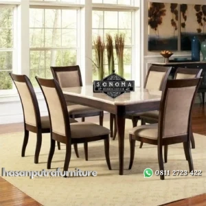 meja makan jati minimalis top marmer cream ( kursi makan, meja tamu) Indonesia Furniture