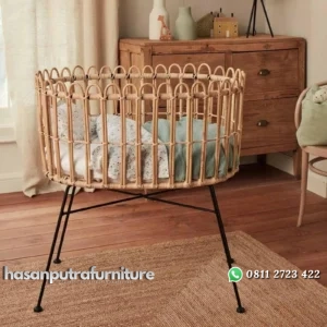 Box bayi rotan alami kaki besi beton tempat tidur bayi terbaru Indonesia Furniture