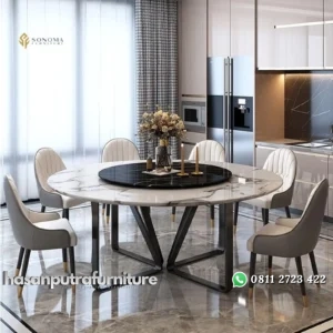meja makan / dinning table round marble luxury populer Indonesia Furniture