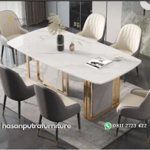 meja makan / dining table marmer mix stainless gold luxury Indonesia Furniture