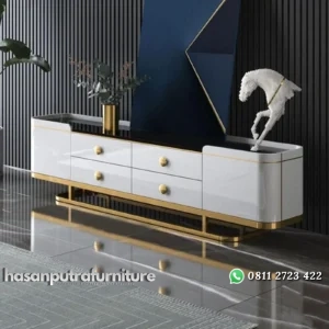 Meja tv terbaru kaki stainless style top marmer credenzia terbaik Indonesia Furniture