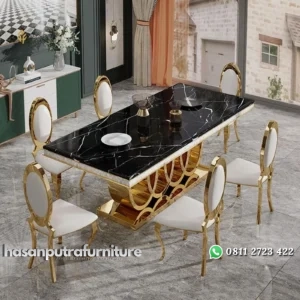 meja makan / dinning table stainless gold audy top marble luxury Indonesia Furniture