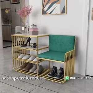 kursi sepatu / rak sepatu besi gold terbaru premium Indonesia Furniture