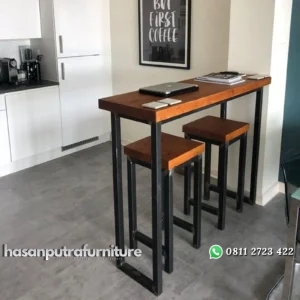 Set meja bar besi terbaru kombinasi kayu jati terbaik Indonesia Furniture