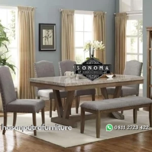 meja makan jati blok marmer carara ( kursi makan, sofa minimalis) Indonesia Furniture