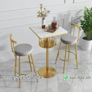 Set meja bar dan kursi bar besi finishing gold top meja marmer Indonesia Furniture