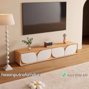 Meja tv panjang warna finishing muda kombinasi duco putih bufet tv terbaru Indonesia Furniture