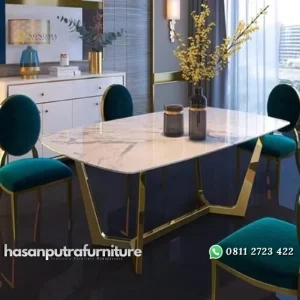 meja makan / dining table modern luxury stainless gold mirror top marmer asli set meja dan 4 kursi Indonesia Furniture